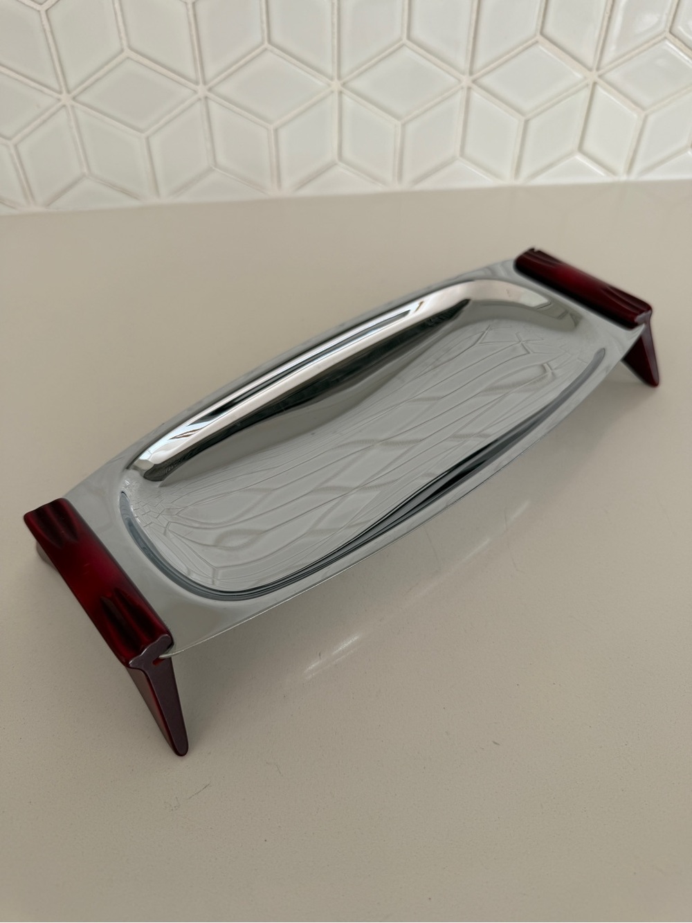 VINTAGE Glo-Hill Gourmates Serving Tray Chrome Bakelite Footed Dish Mid-Century